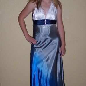 Elegant Blue and White Halter Dress